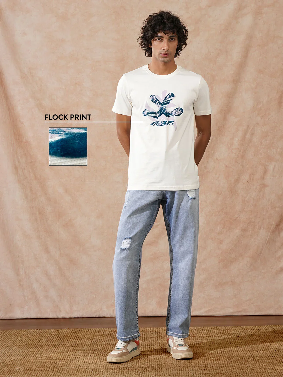 Flock Printed Slim Fit T-Shirt | Off White - Image 2