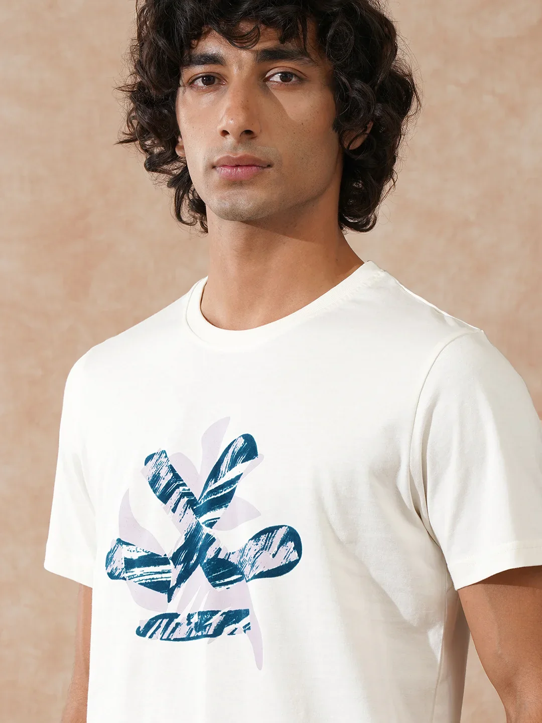 Flock Printed Slim Fit T-Shirt | Off White - Image 5