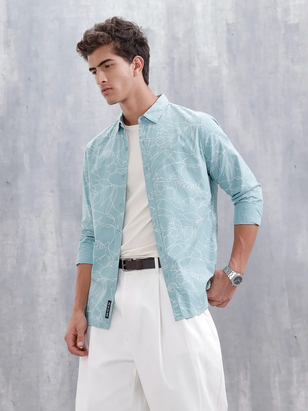 Floral Aop Slim Fit Men Casual Shirt | Blue - Image 4