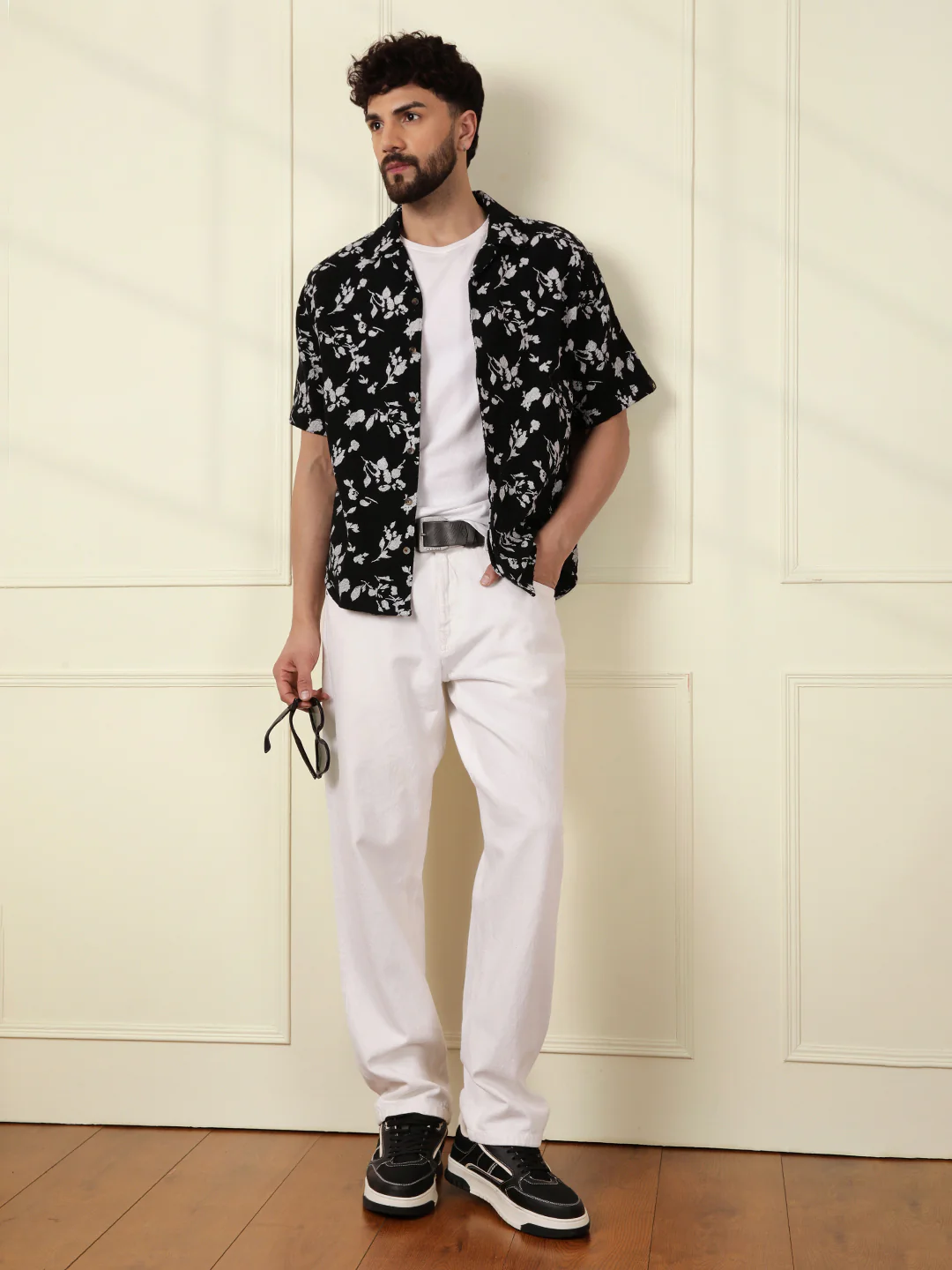 Textured Open Dobby AOP Shirt | Black - Image 2