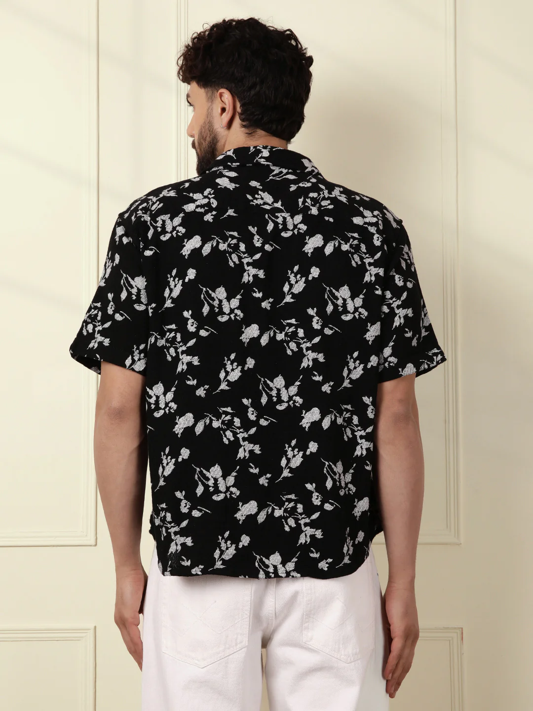 Textured Open Dobby AOP Shirt | Black - Image 3