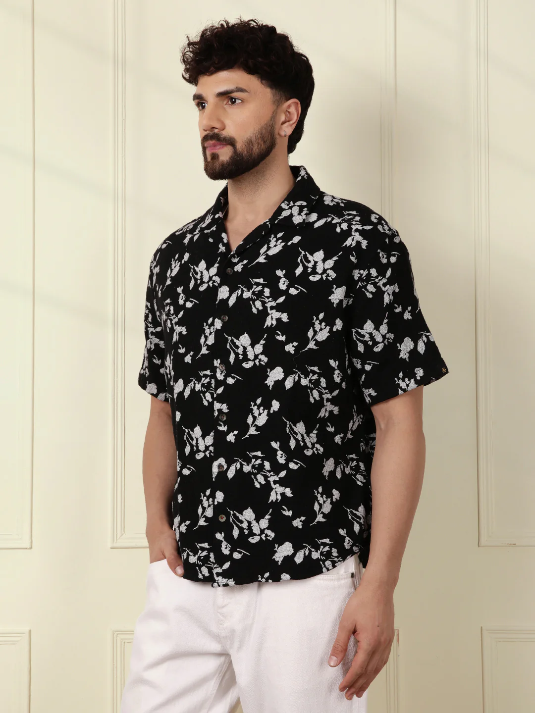 Textured Open Dobby AOP Shirt | Black - Image 4