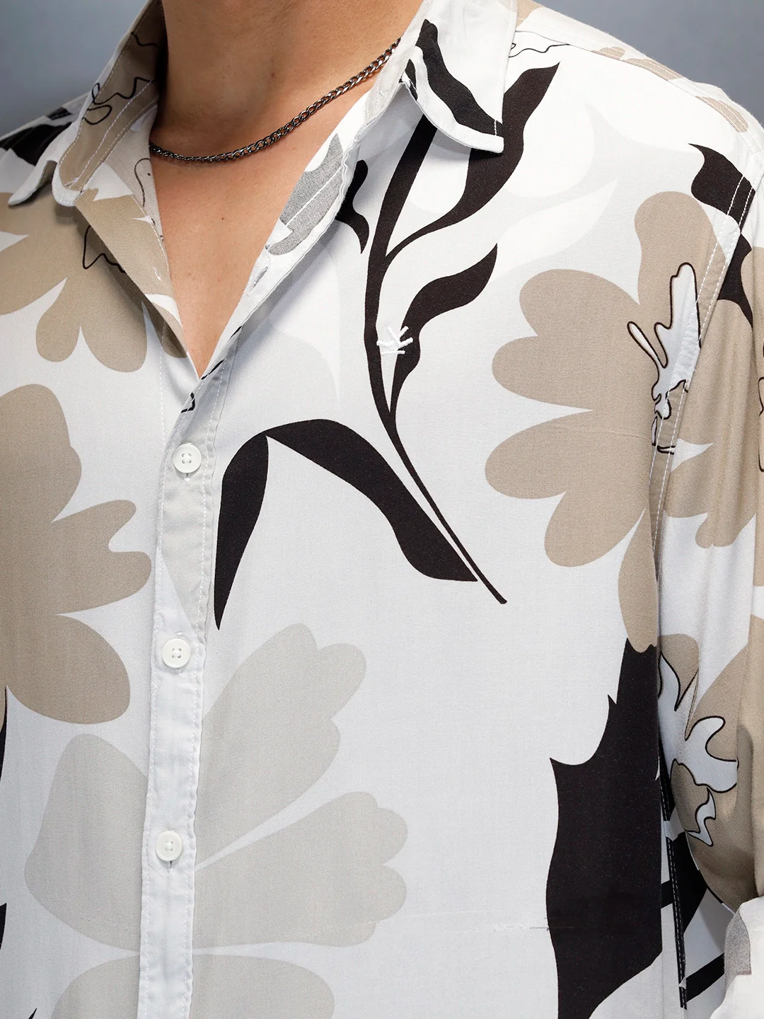 Floral Printed Comfort Fit Casual Shirt | Off White - Image 5