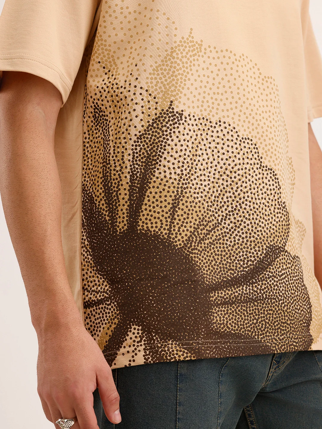 Oversized Cut & Sew Placement Printed T-Shirt | Beige - Image 6