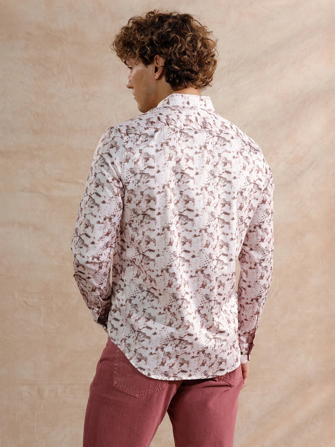 Printed Satin Slim Fit Shirt | Brown - Image 3