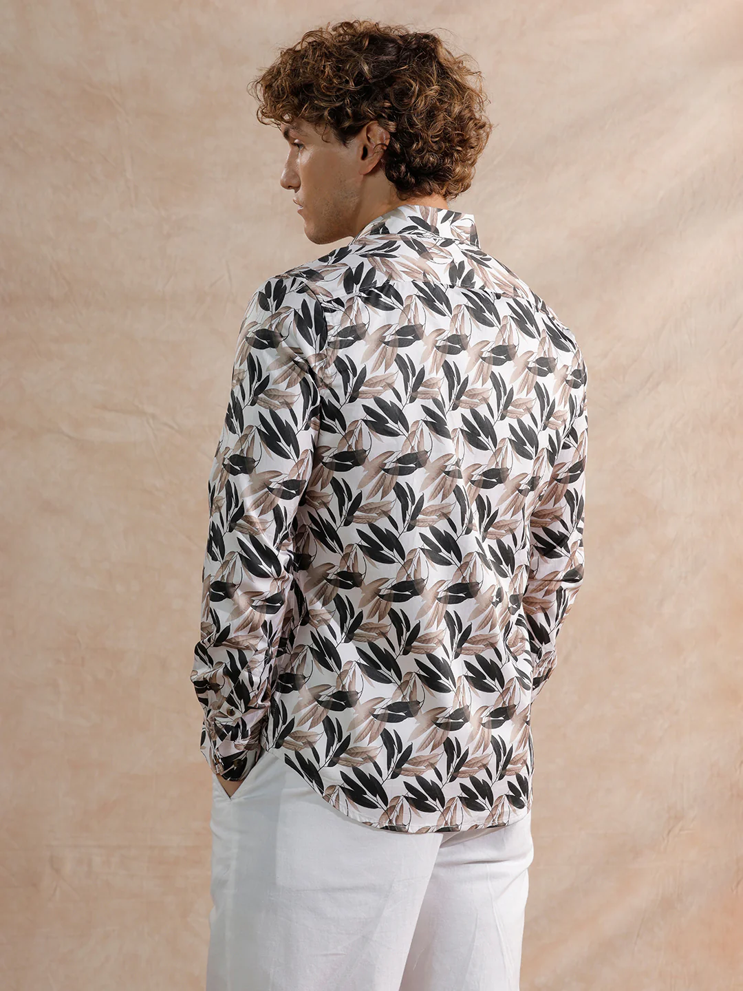 Printed Satin Slim Fit Shirt | Off White - Image 5