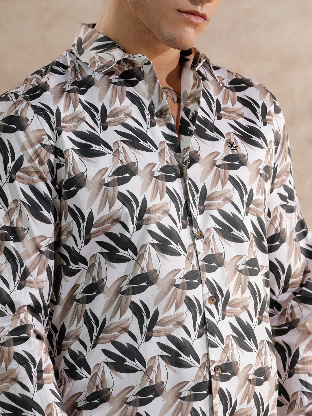 Printed Satin Slim Fit Shirt | Off White - Image 7
