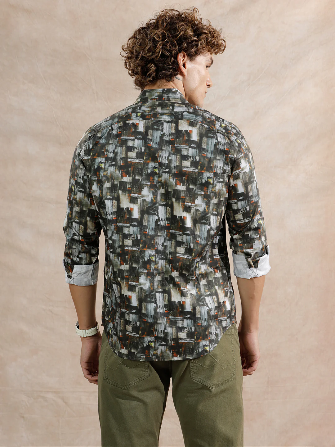Flowy AOP Slim Fit Shirt | Dark Olive - Image 3