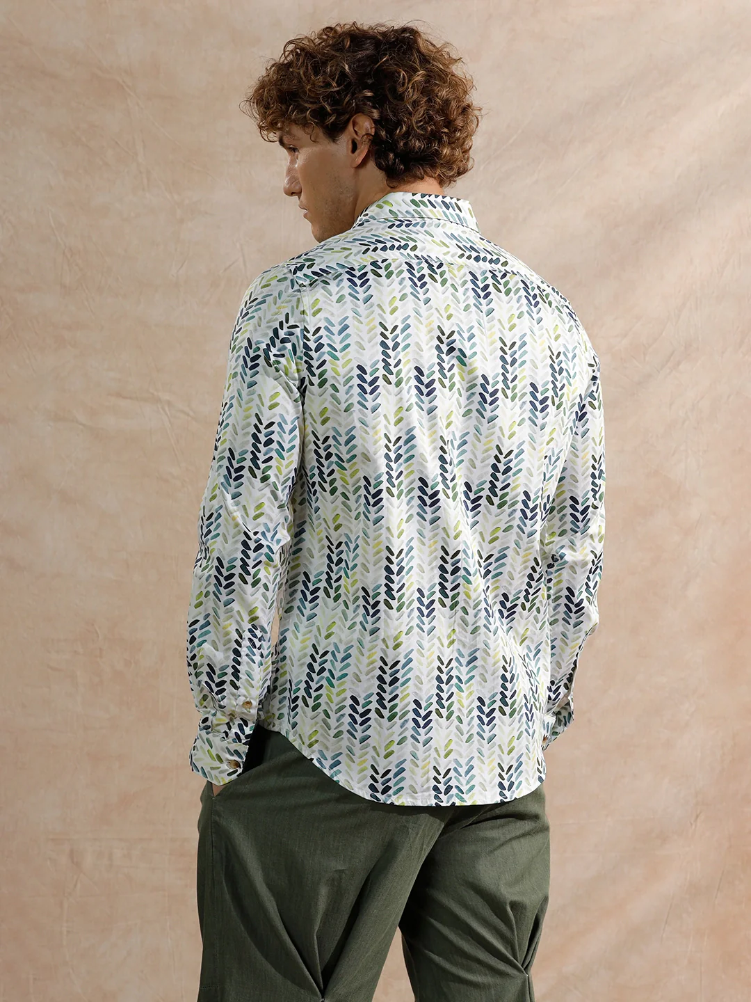 Printed Satin Slim Fit Shirt | White - Image 4