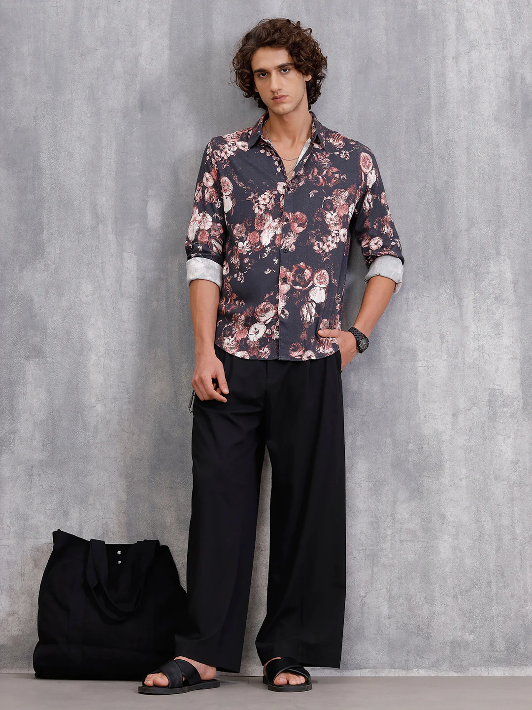 Fluid Dark Floral Printed Shirt In Slim Fit | Black - Image 2