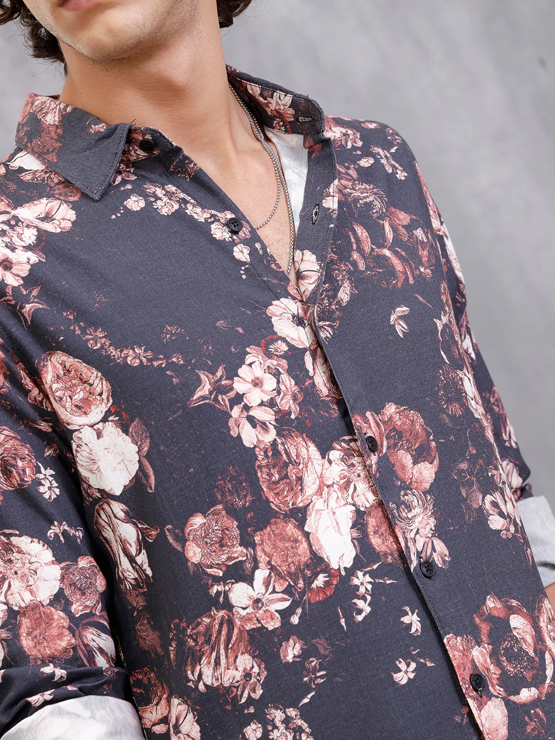 Fluid Dark Floral Printed Shirt In Slim Fit | Black - Image 4