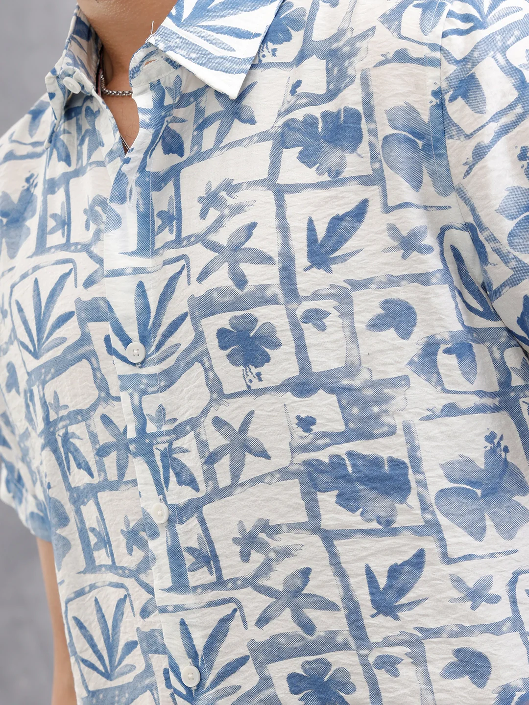 Fluid Viscose Nylon Shirt With Watercolour Inspired Aop | Blue - Image 4