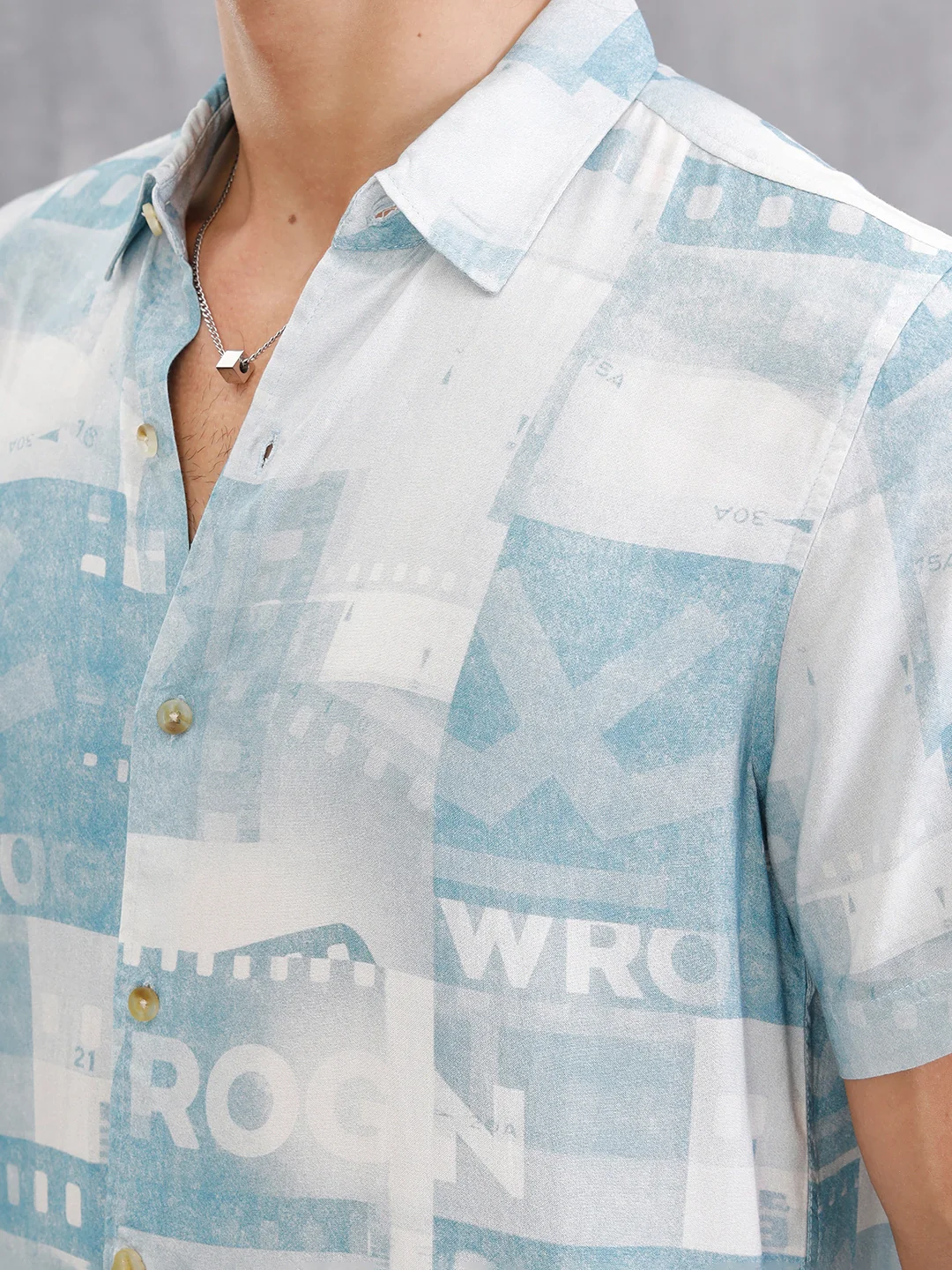 Fluid Viscose Shirt With Photo Reel Print  |  Blue - Image 4