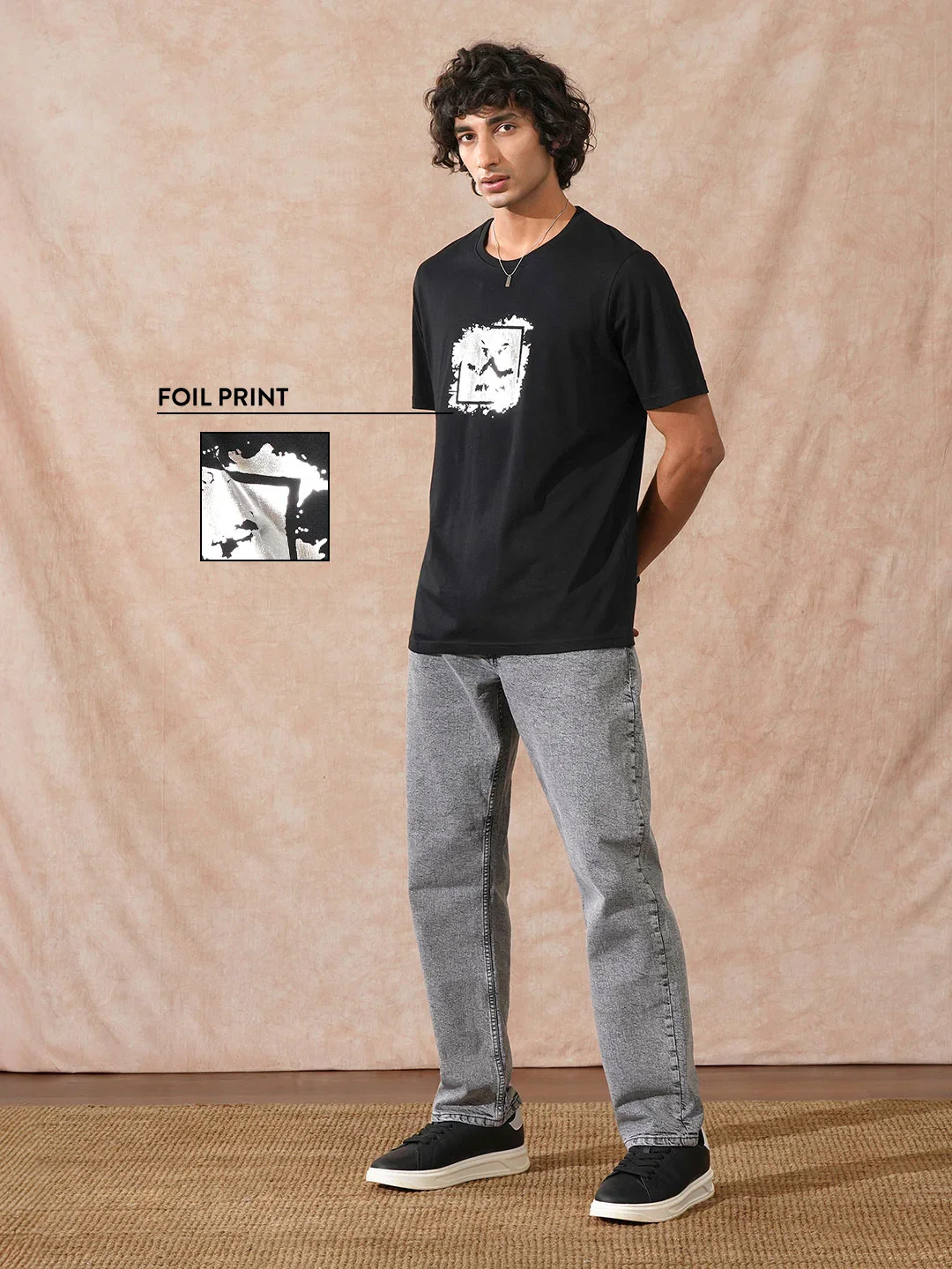 Foil Printed Slim Fit T-Shirt | Black - Image 2