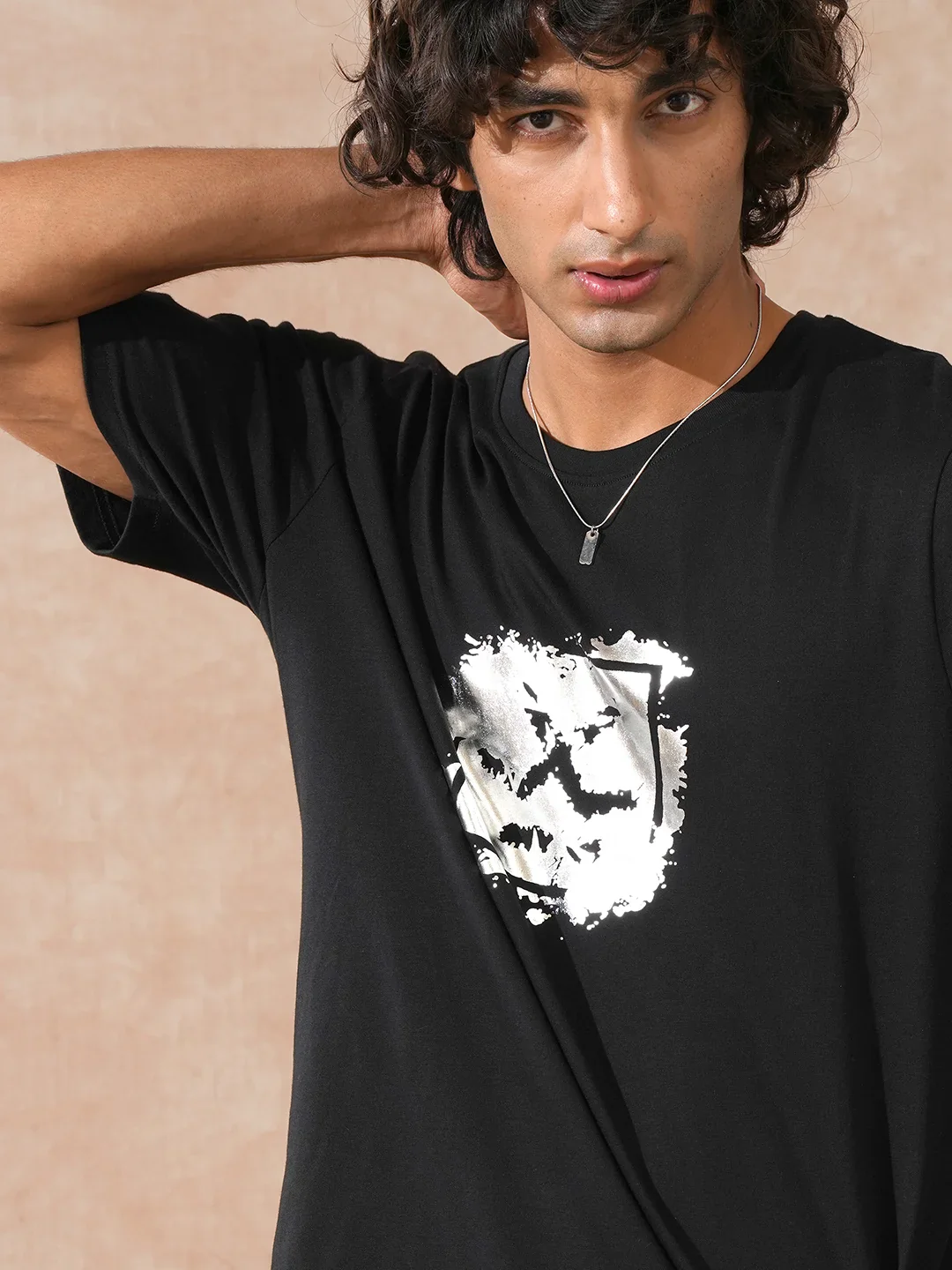 Foil Printed Slim Fit T-Shirt | Black - Image 5