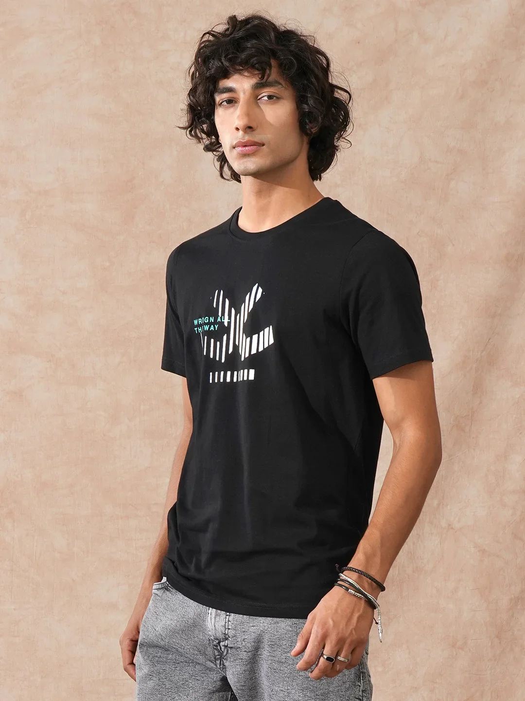 Foil Printed Slim Fit T-Shirt | Black - Image 4