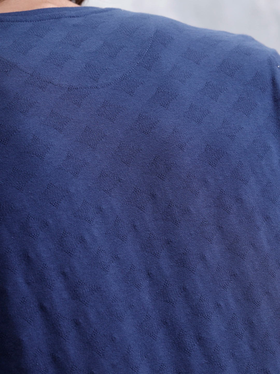 Geometric Jacquard Slim Fit Cotton Blend Shirt | Navy Blue - Image 5