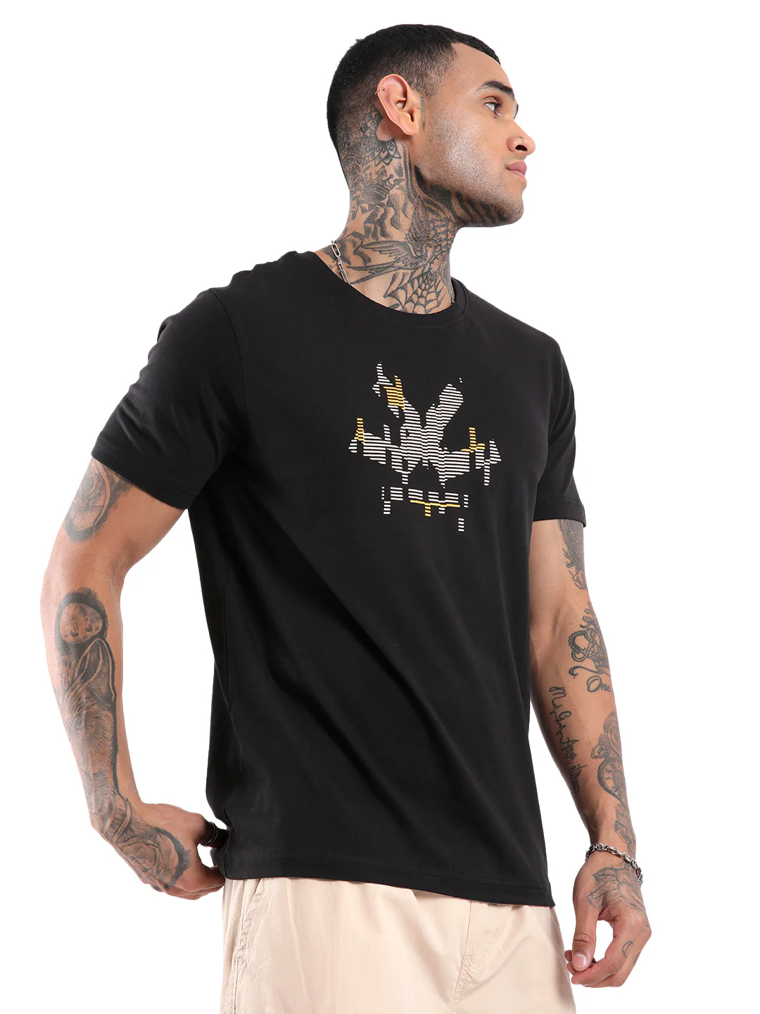 Glitched Logo Print Black T-Shirt - Image 5