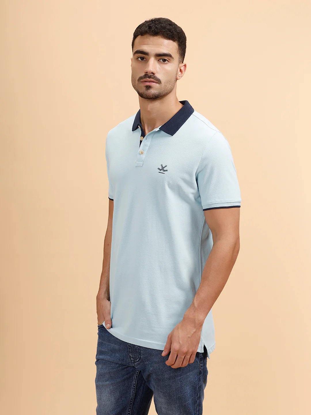 Glitched Logo Printed Polo T-Shirt | Light Blue - Image 4