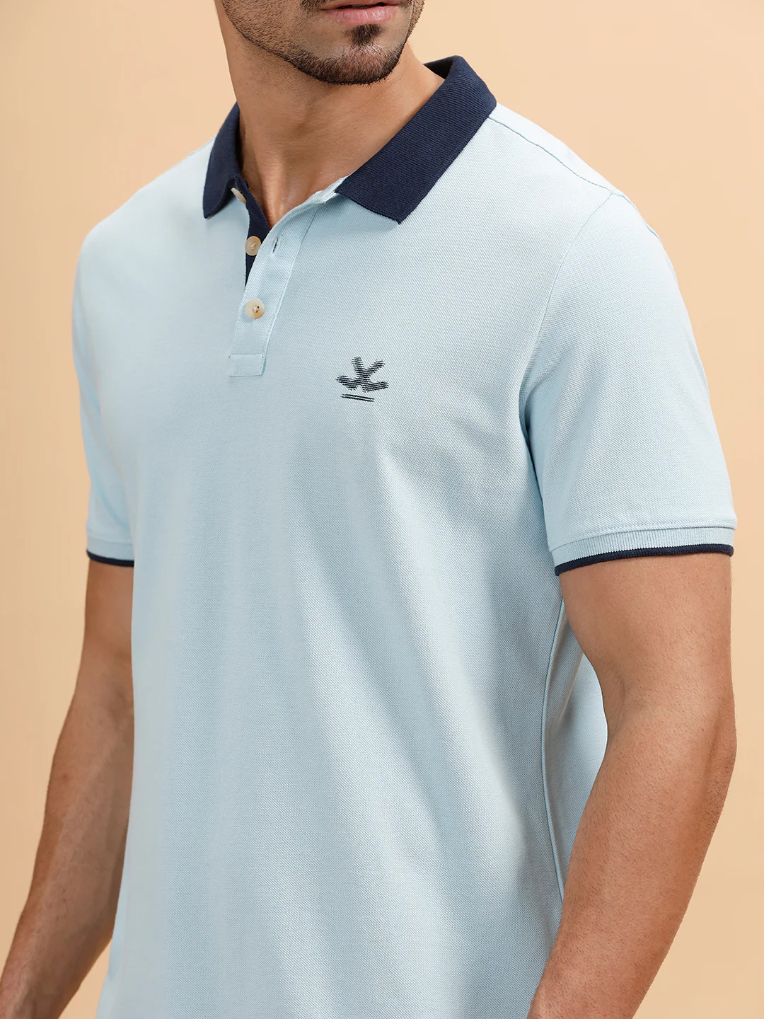 Glitched Logo Printed Polo T-Shirt | Light Blue - Image 5