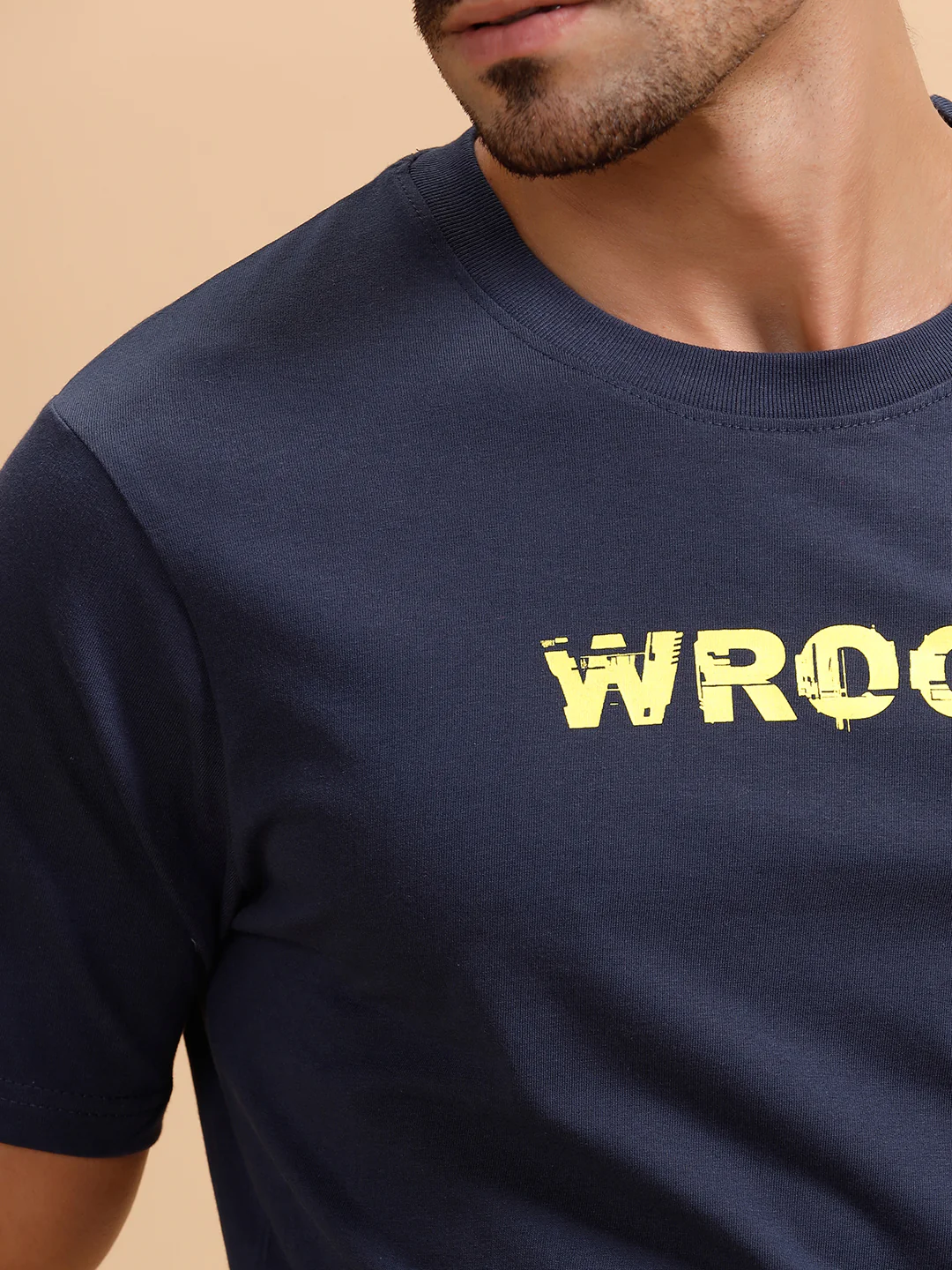 Glitched Logo Printed Slim Fit T-Shirt  | Navy Blue - Image 5