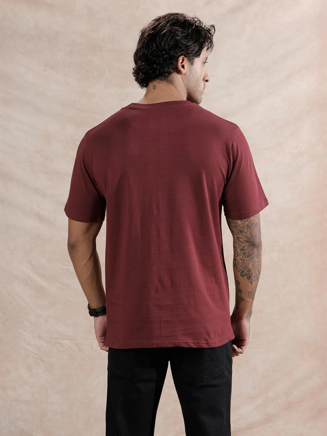 Glitched Logo Printed T-Shirt | Maroon - Image 3