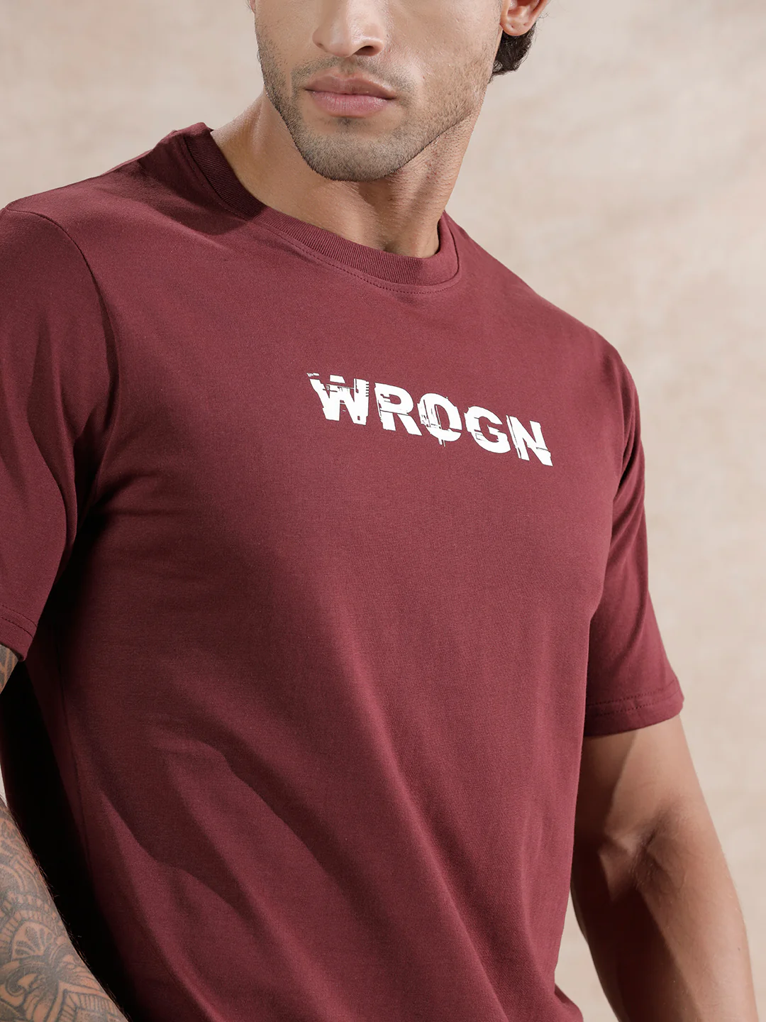 Glitched Logo Printed T-Shirt | Maroon - Image 5