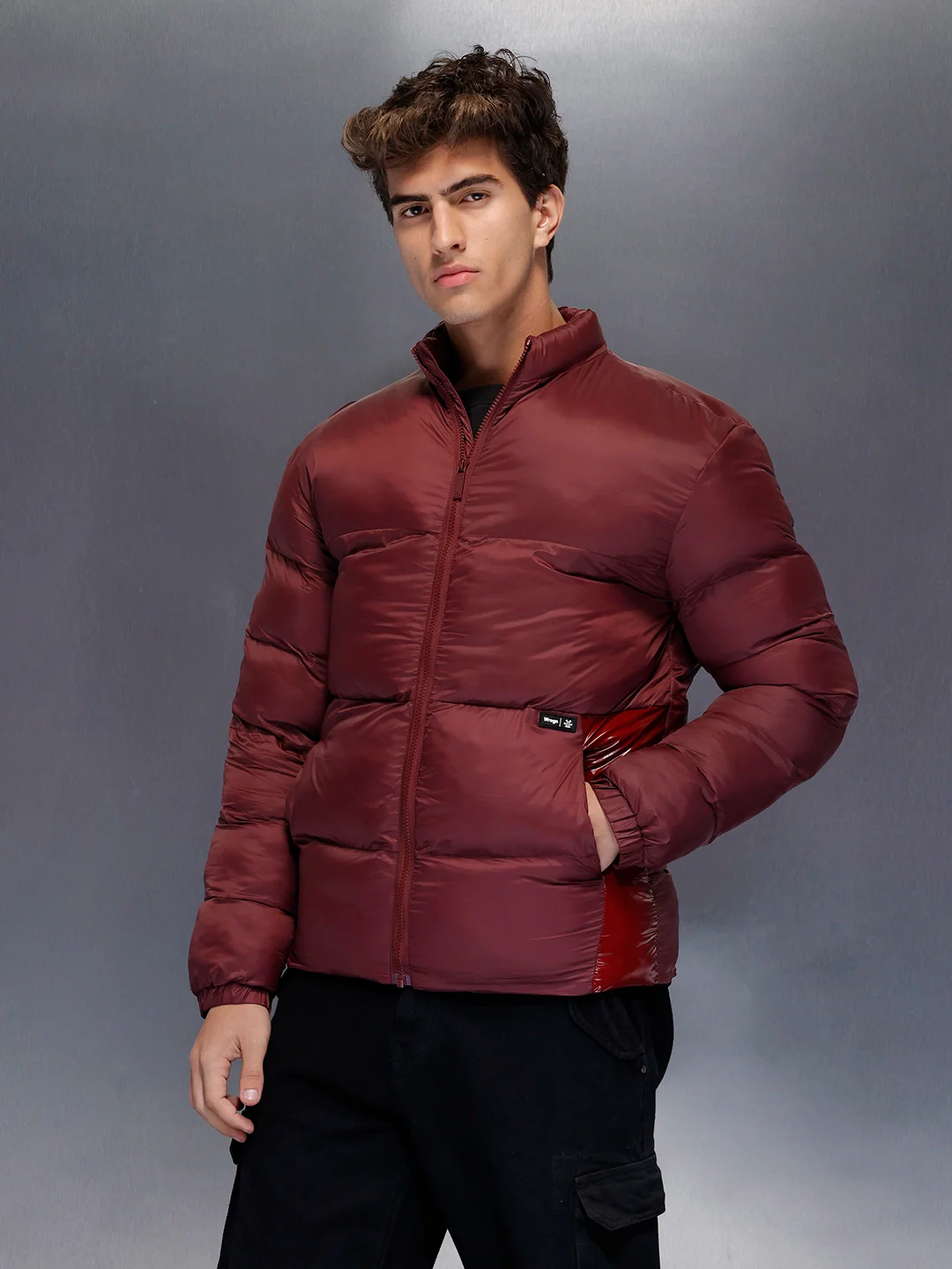 Gloss Finish Quilted Puffer Jacket | Maroon - Image 4