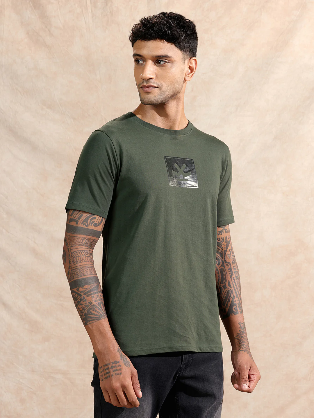 Glossy Gel Printed T-Shirt | Olive - Image 4