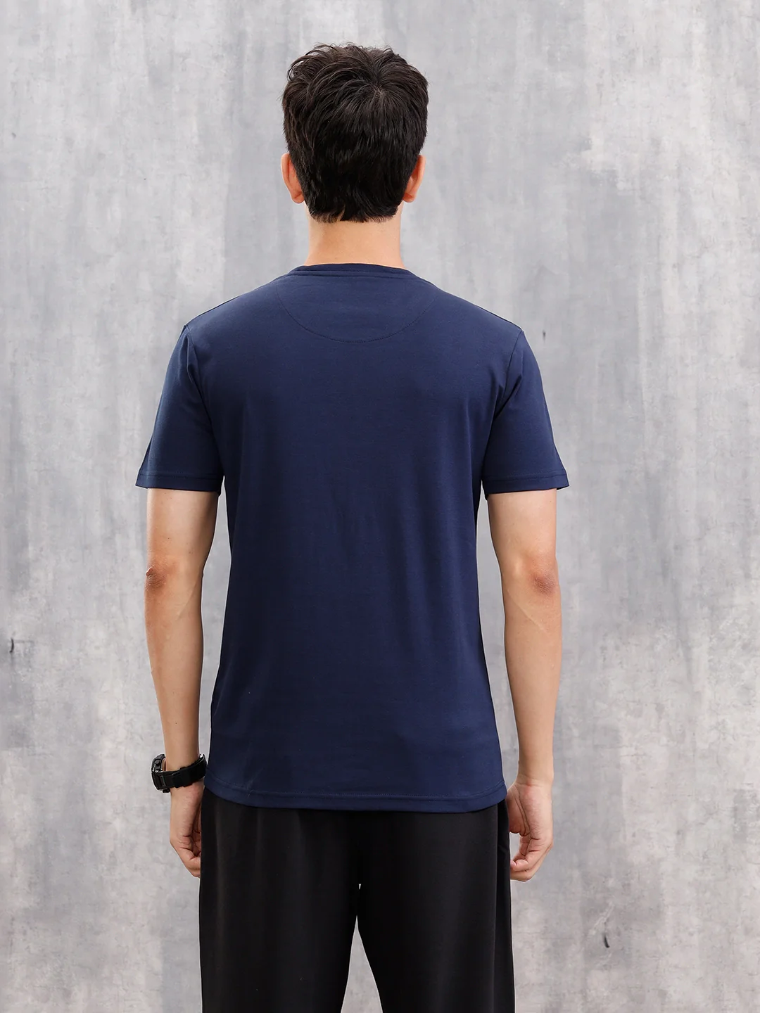 Gold Finish Interlock Tee With Embroidery On Chest   | Navy Blue - Image 3