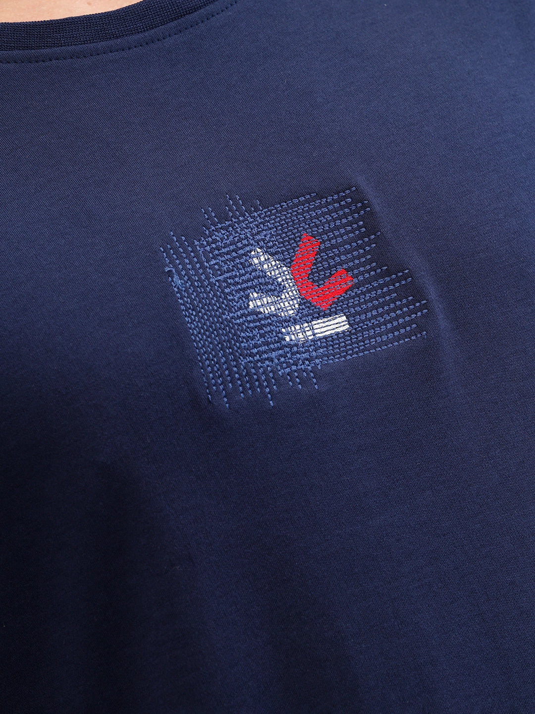 Gold Finish Interlock Tee With Embroidery On Chest   | Navy Blue - Image 4