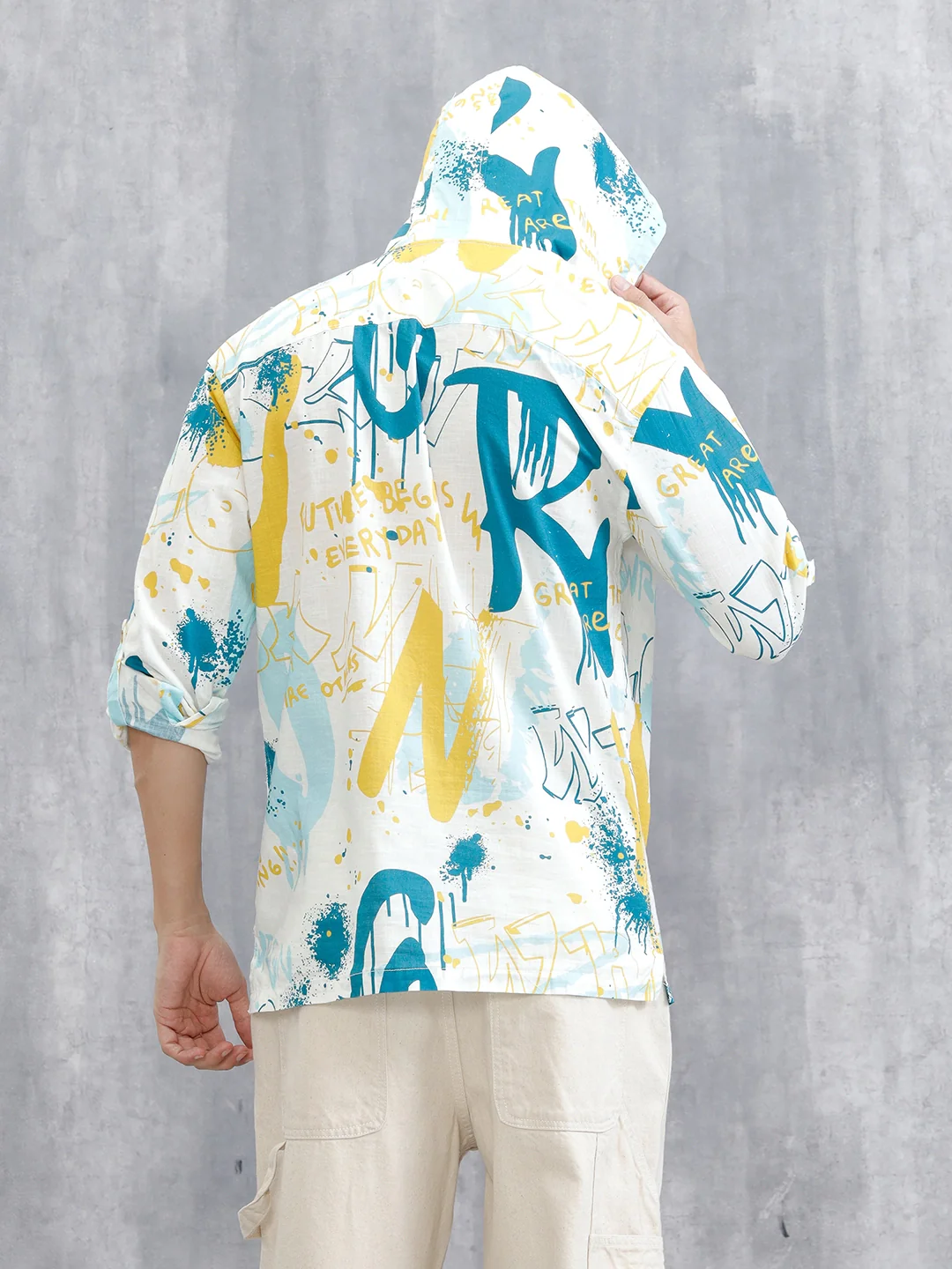 Graffiti AOP Hooded Shirt | White - Image 3