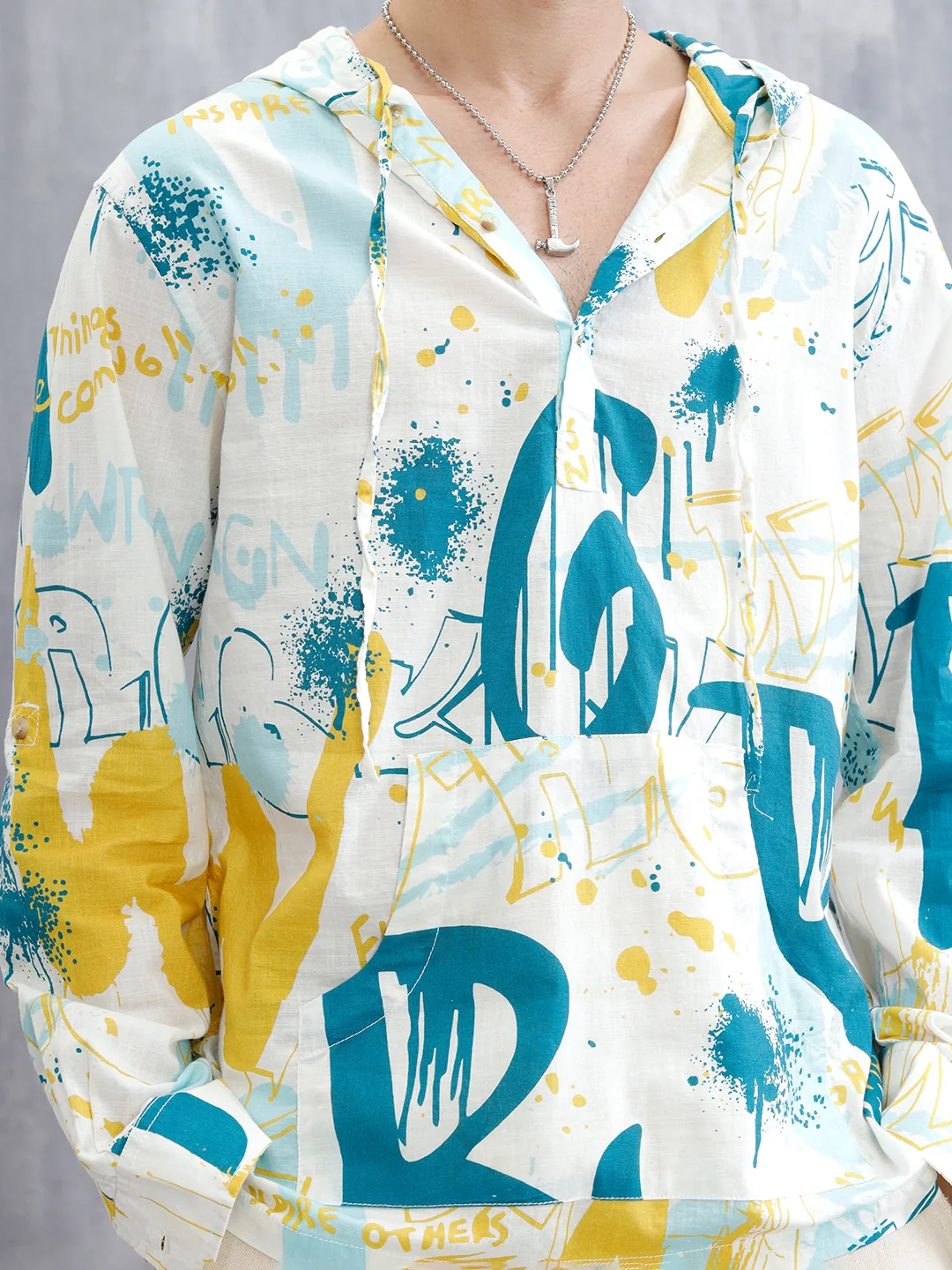 Graffiti AOP Hooded Shirt | White - Image 5