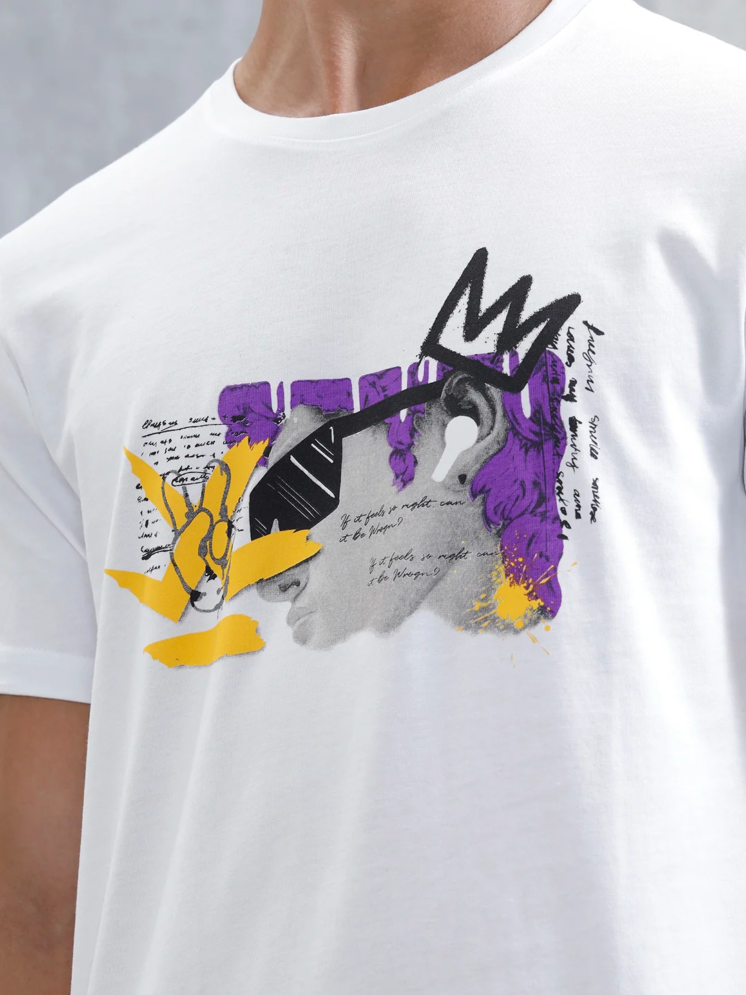Graffiti Inspired Slim Fit Chest Graphic T-Shirt | White - Image 5