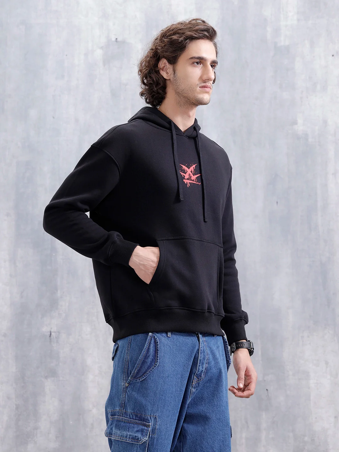 Graffiti Patch Oversized Brushed Fleece Hoodie | Black - Image 4