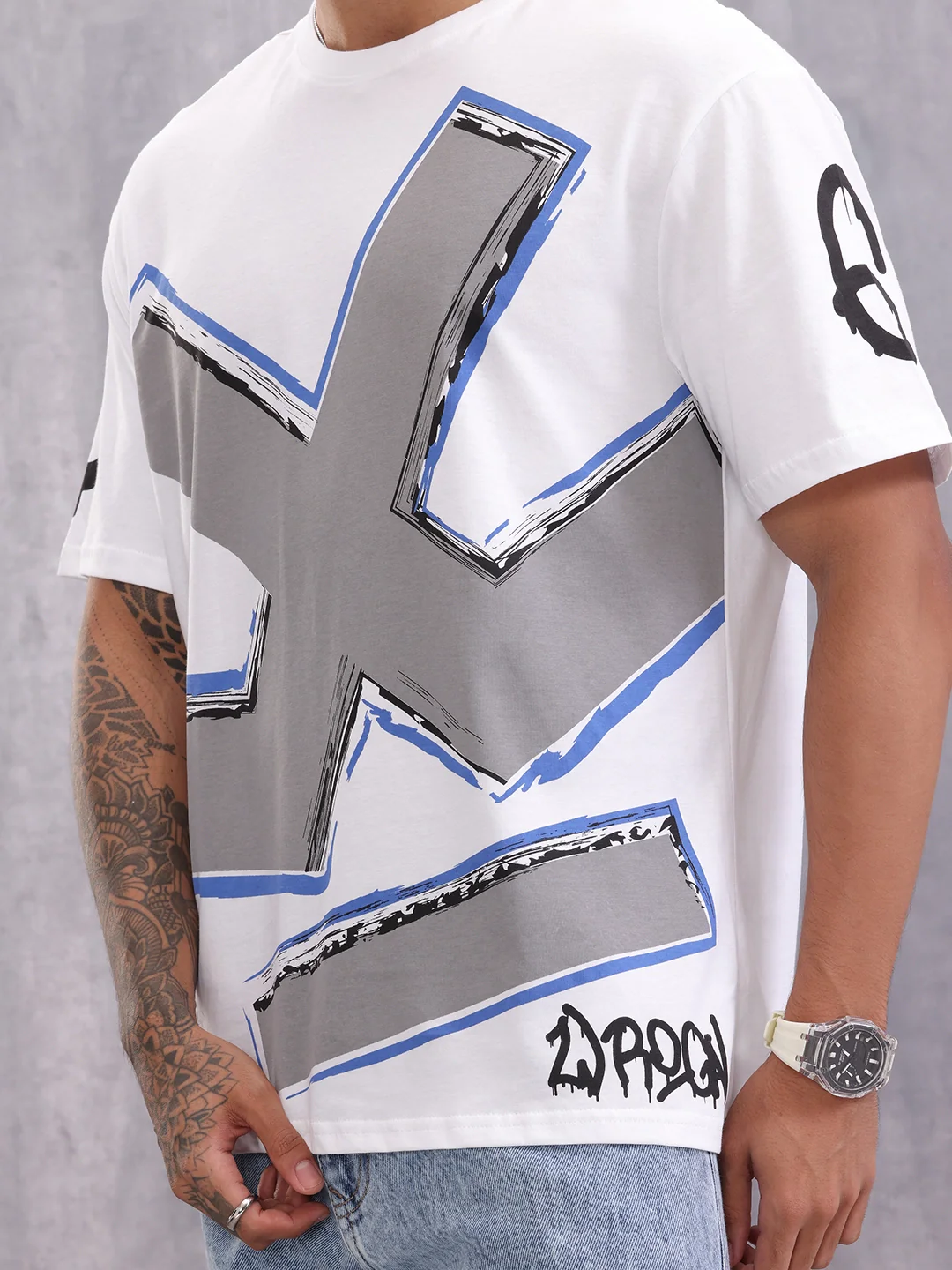 Grafitti Inspired Logo Placement Print Oversized Fit T-Shirt | White - Image 5