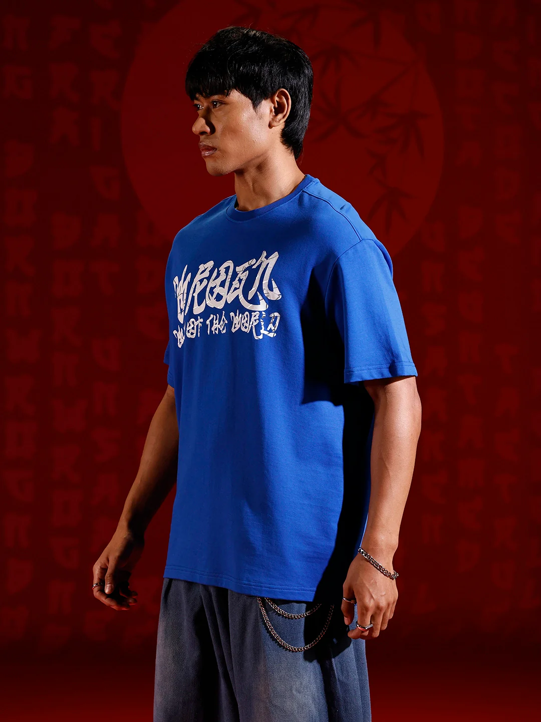 Graphic chest print T-shirt | Blue - Image 5