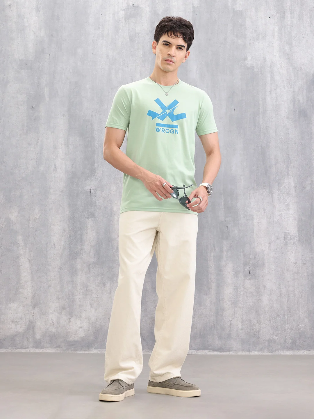 Graphic Logo Printed Regualr Fit T-shirt | Light Green - Image 2