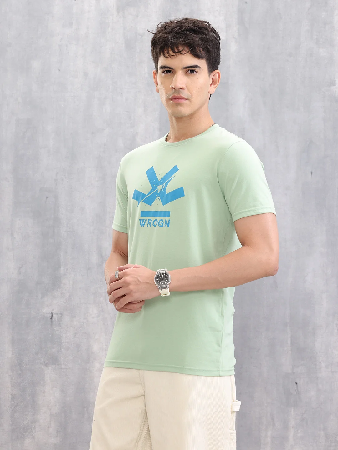 Graphic Logo Printed Regualr Fit T-shirt | Light Green - Image 5