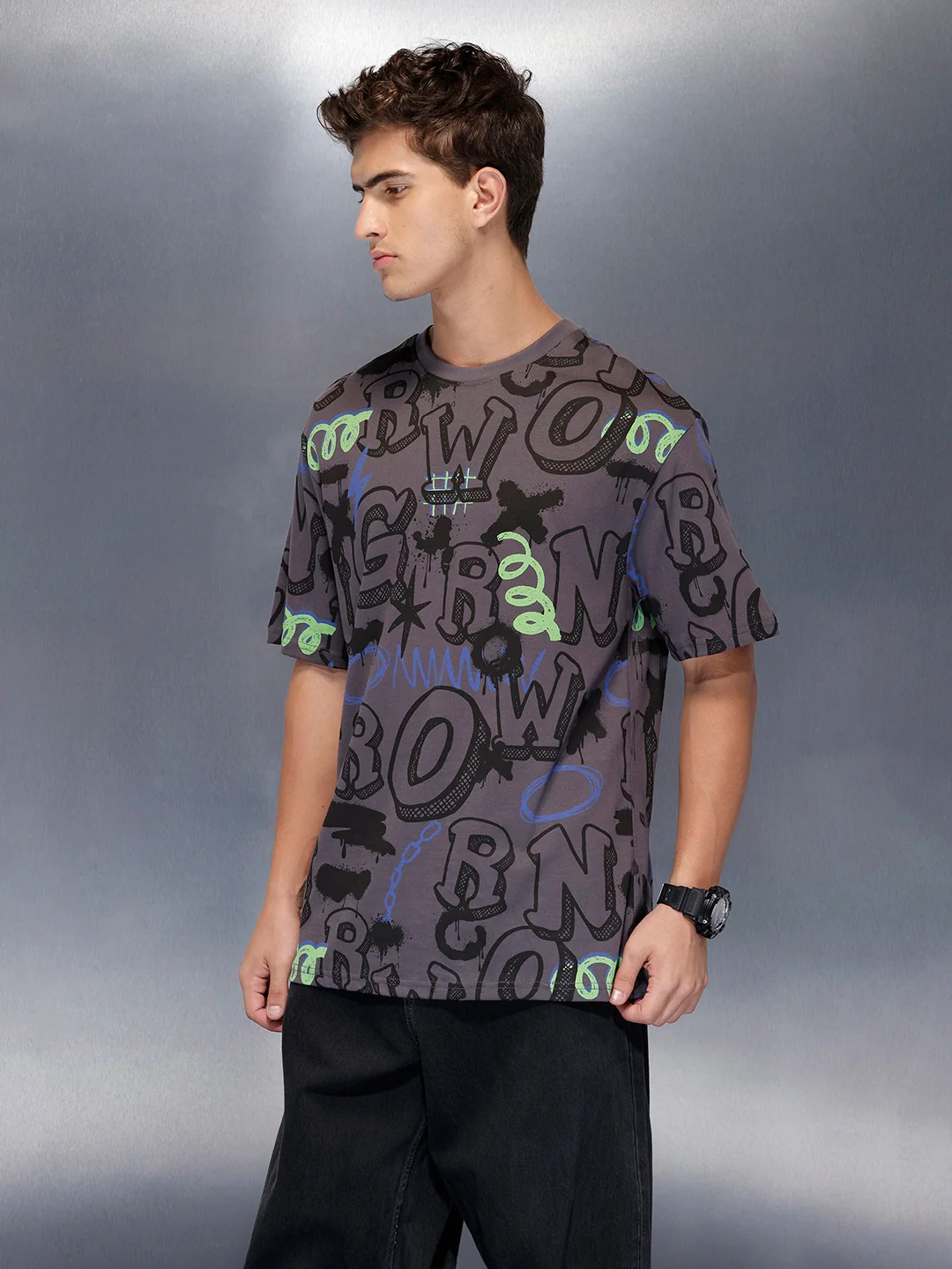 Graphic oversized tee | Charcoal - Image 4