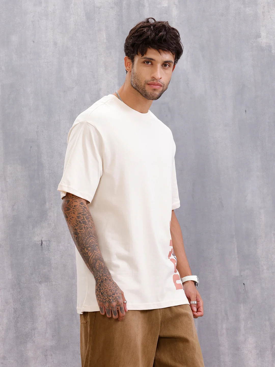 Graphic Printed Casual Look T-shirt | Beige - Image 4