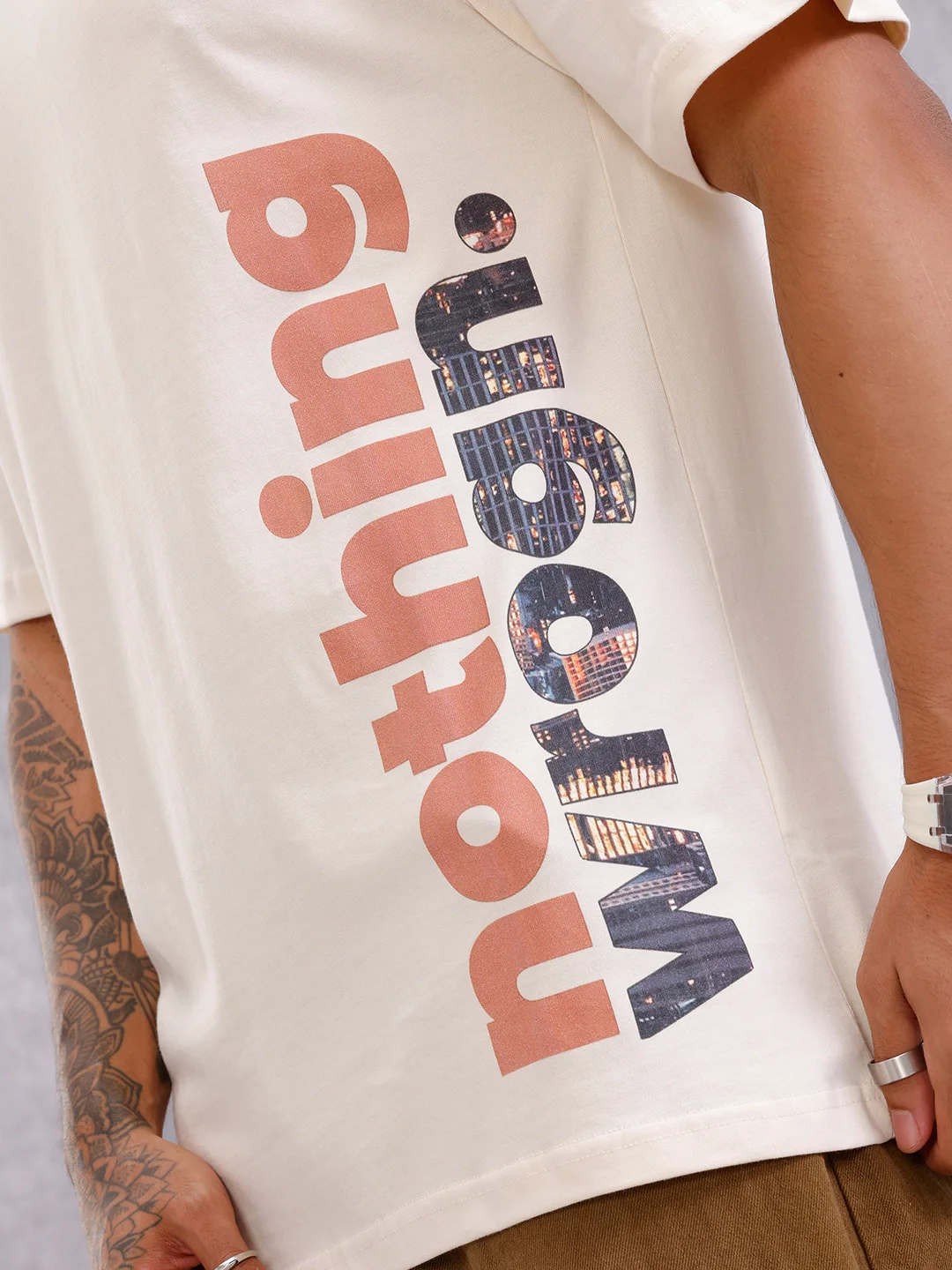 Graphic Printed Casual Look T-shirt | Beige - Image 5