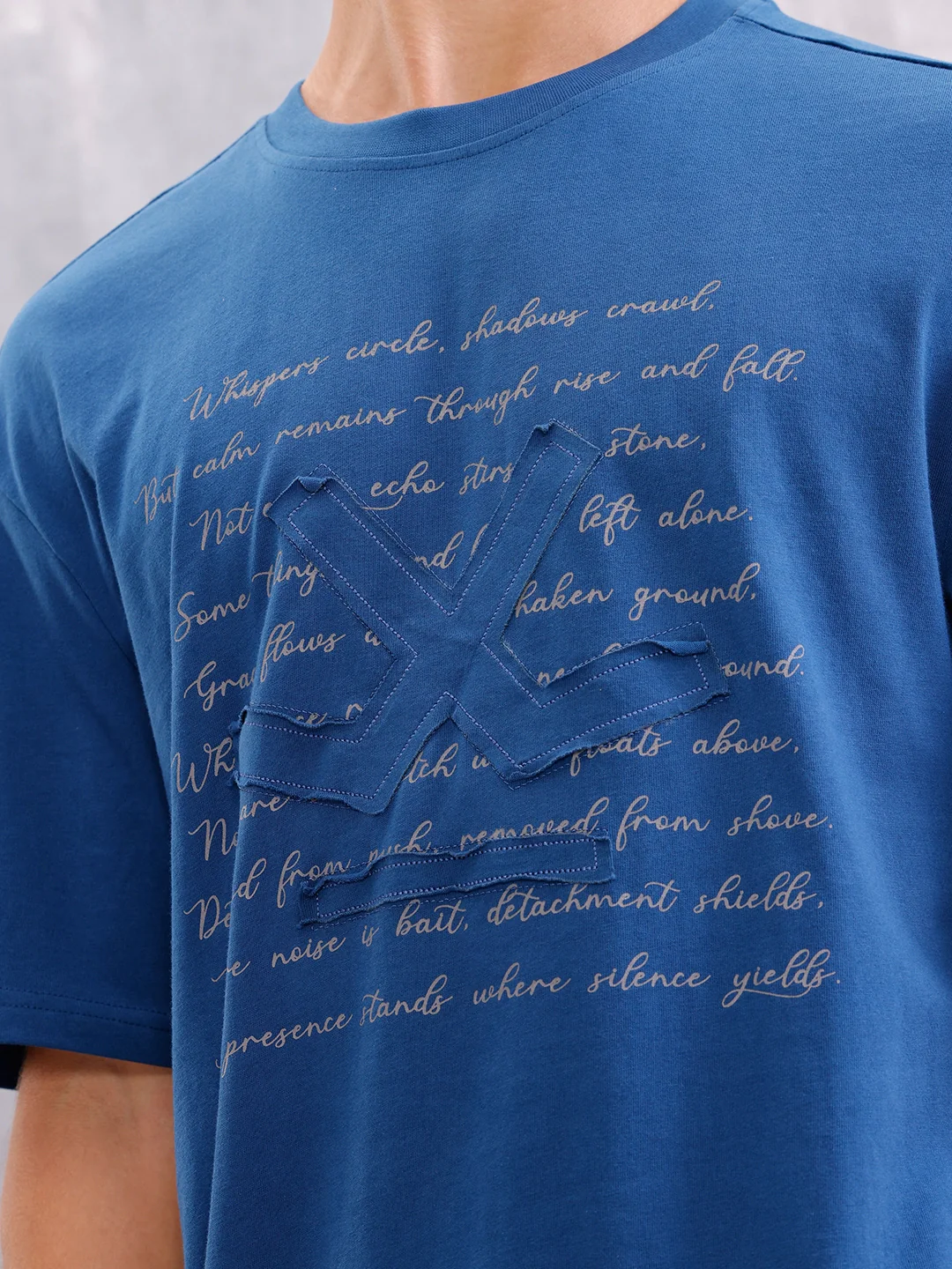 Graphic Printed Oversized Fit Brand Logo Embroidered T-shirt | Blue - Image 5