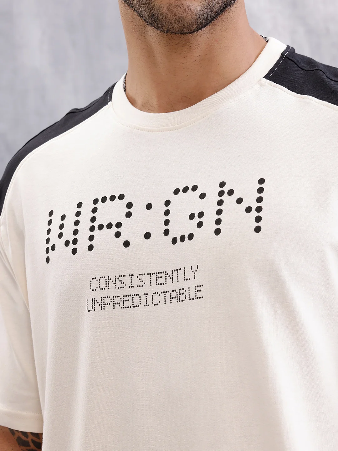 Graphic Printed Oversized Fit Cut &Sew T-Shirt | Beige - Image 5