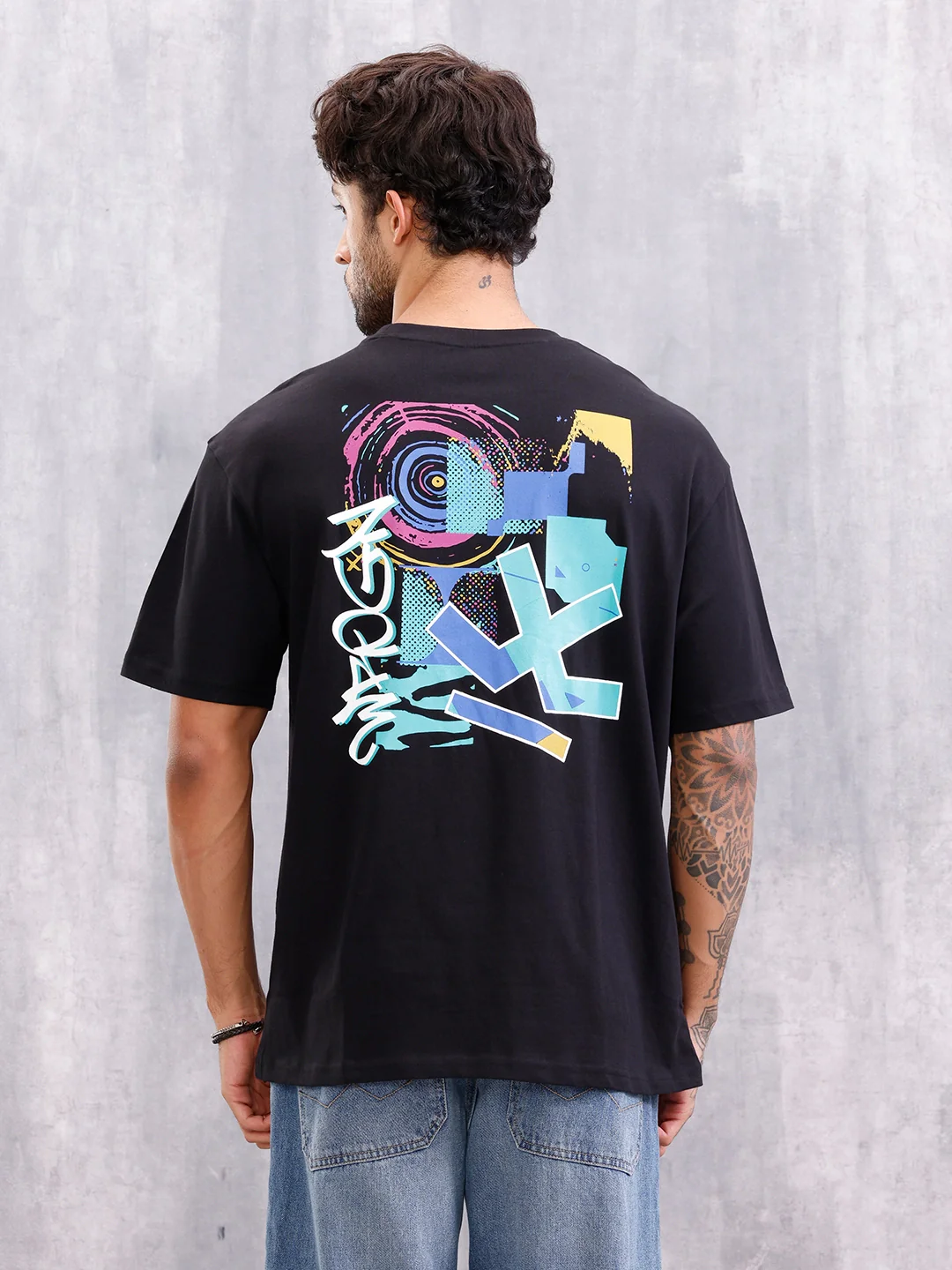 Graphic Printed Oversized Fit T-shirt | Black - Image 3