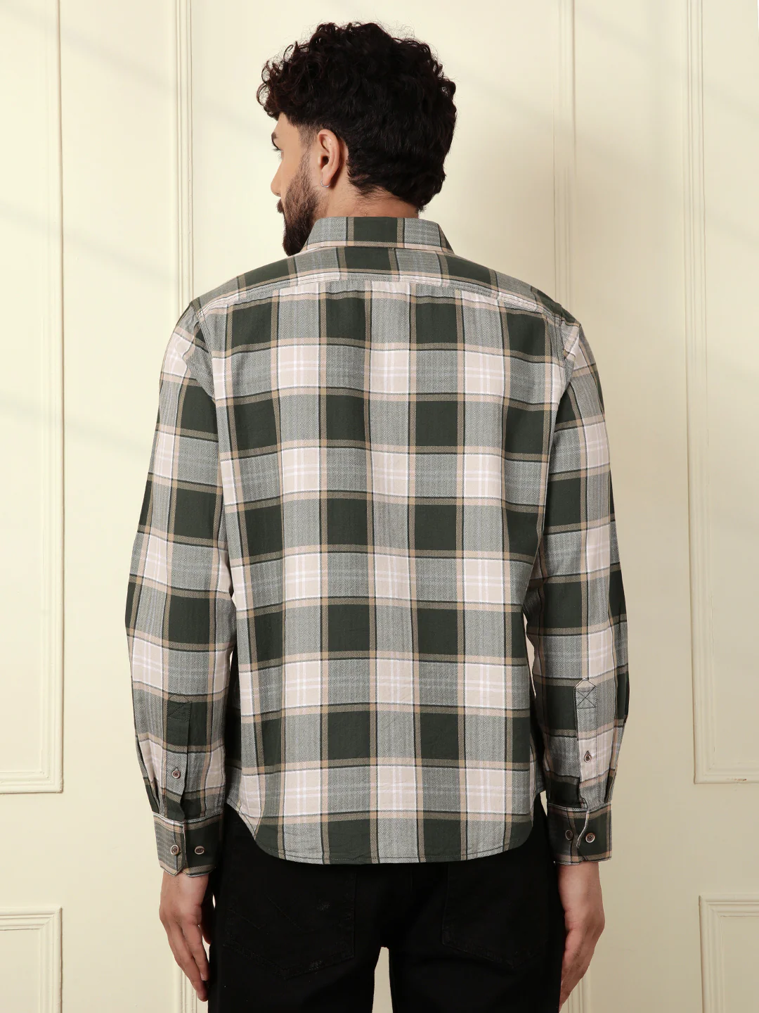 Herringbone Textured Check Shirt | Green - Image 4