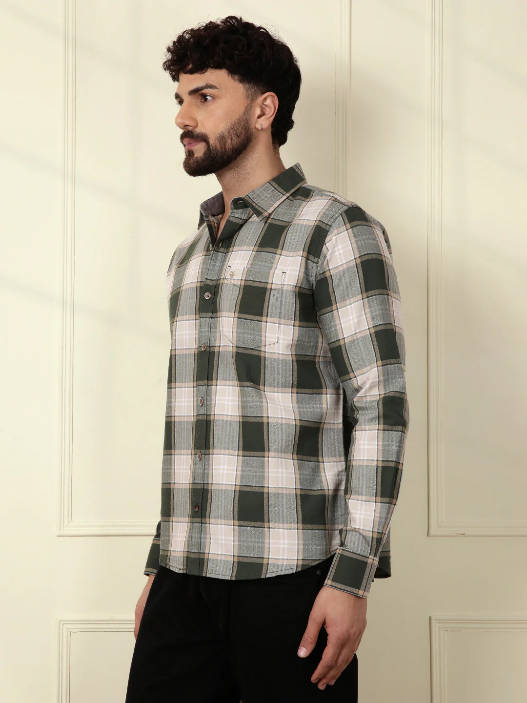 Herringbone Textured Check Shirt | Green - Image 5