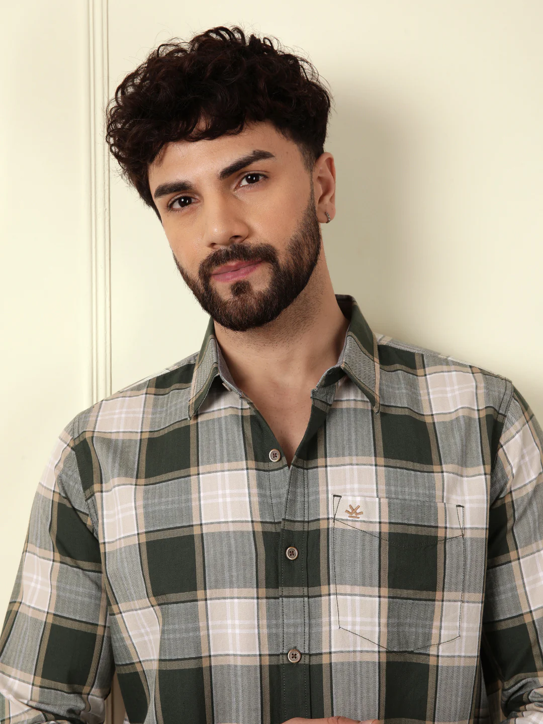 Herringbone Textured Check Shirt | Green - Image 6