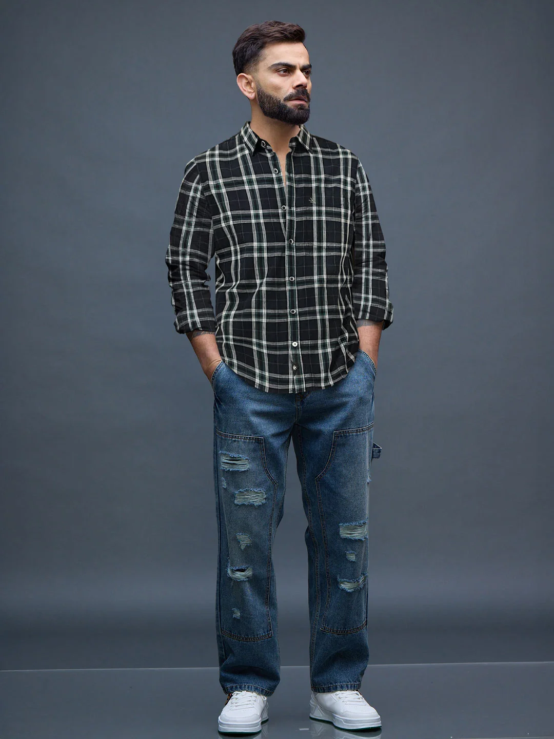 Green Slim Fit Checked Shirt - Image 2