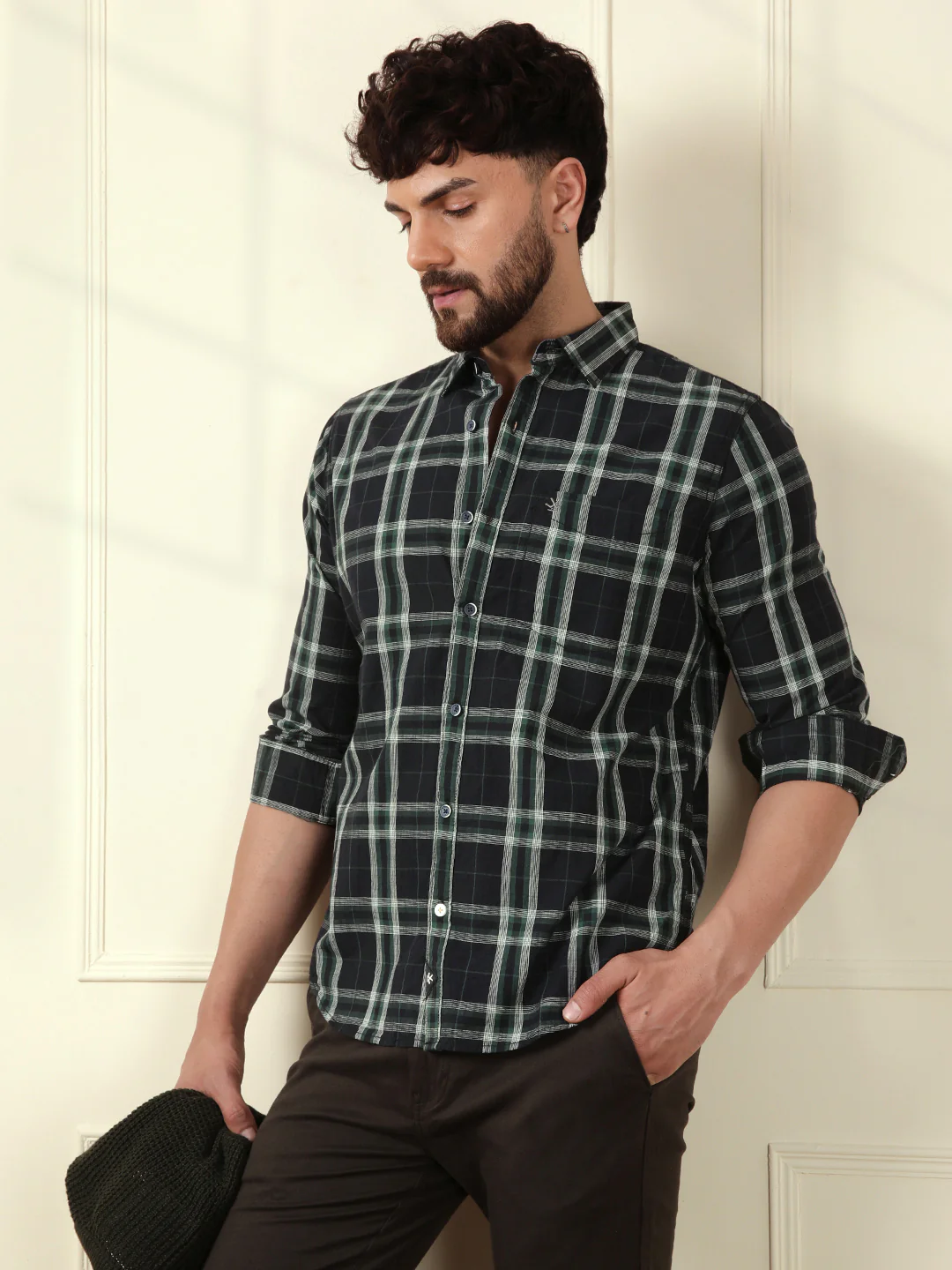 Green Slim Fit Checked Shirt - Image 3